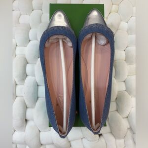 Kate Spade Denim Blue and Metallic Silver Flats